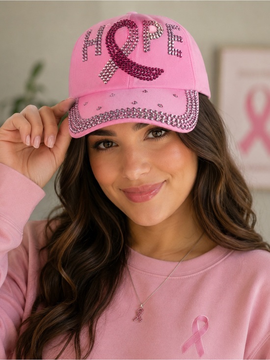 Accessories - Pink Hope breast cancer awareness hat with bling accents